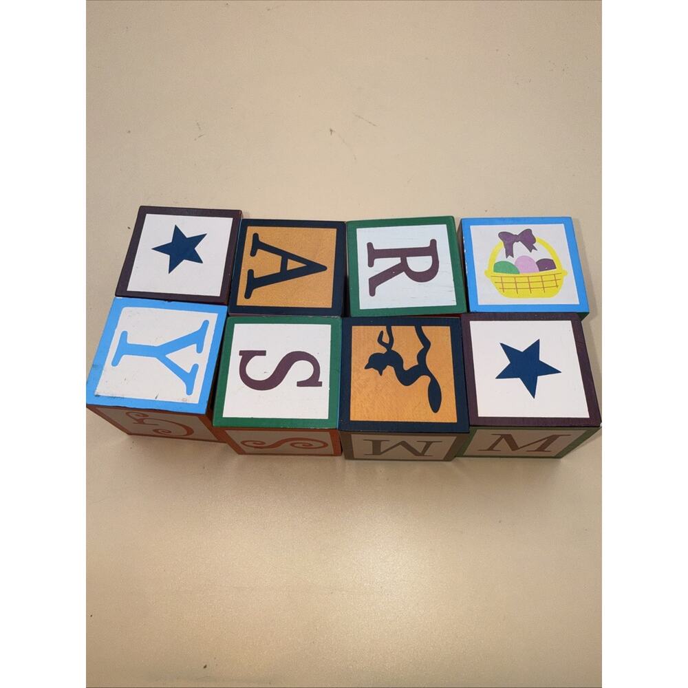 Lot Of 8 Vintage Child Wooden ABC Blocks Letters Pictures 1 -7/8”